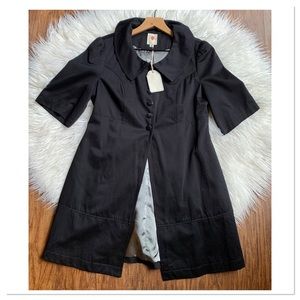 Anthropologie Tulle Dress Jacket Black Partial Button Front Size Large New